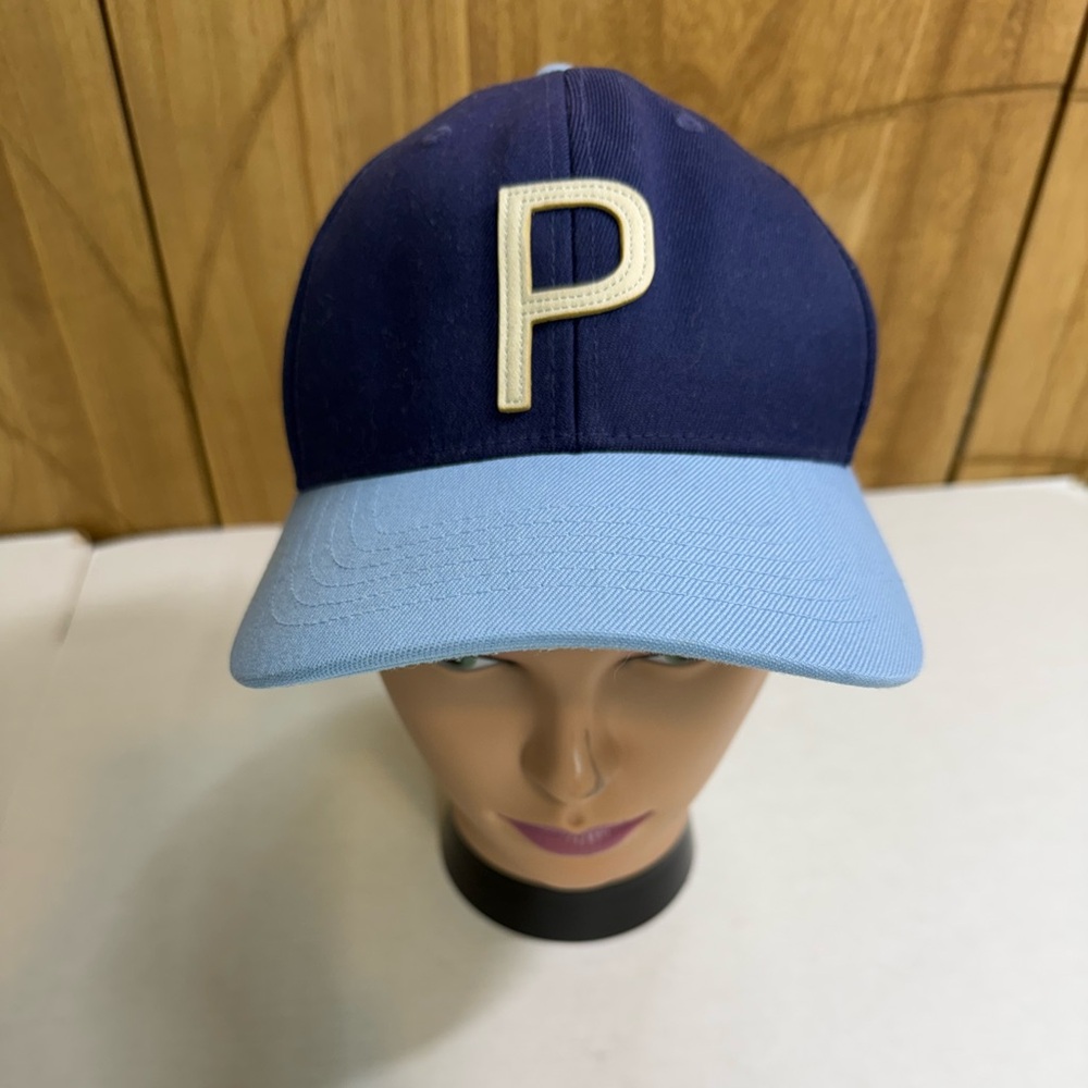 PUMA Golf “P” Tour Exclusive Flexfit 110 Hat Navy Light Blue Rickie Fowler